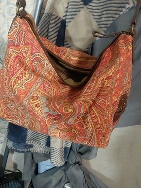 Relic Red Paisley Shoulder Bag with Tan Accents